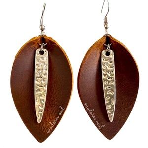 Handmade Hammered Silver & Faux Leather Leaf Earrings